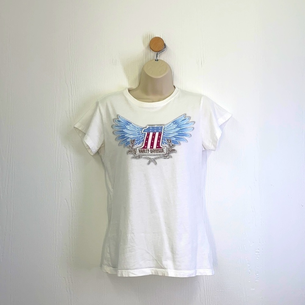 Harley Davidson - #1 Stubbs Harley Davidson Houston Texas White Tee Shirt Size M